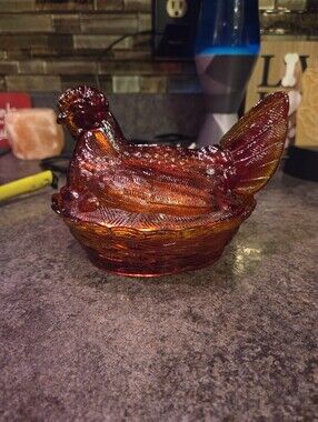 Amberina Glass Hen On Nest